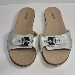 Dr. Scholl's  Nice Iconic Women's Silver Slide Sandals With Buckle Details 9M